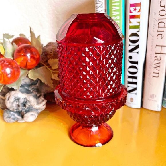 Vintage Viking Glass Red Diamond Point Glimmer Fairy Lamp - Picture 2 of 6